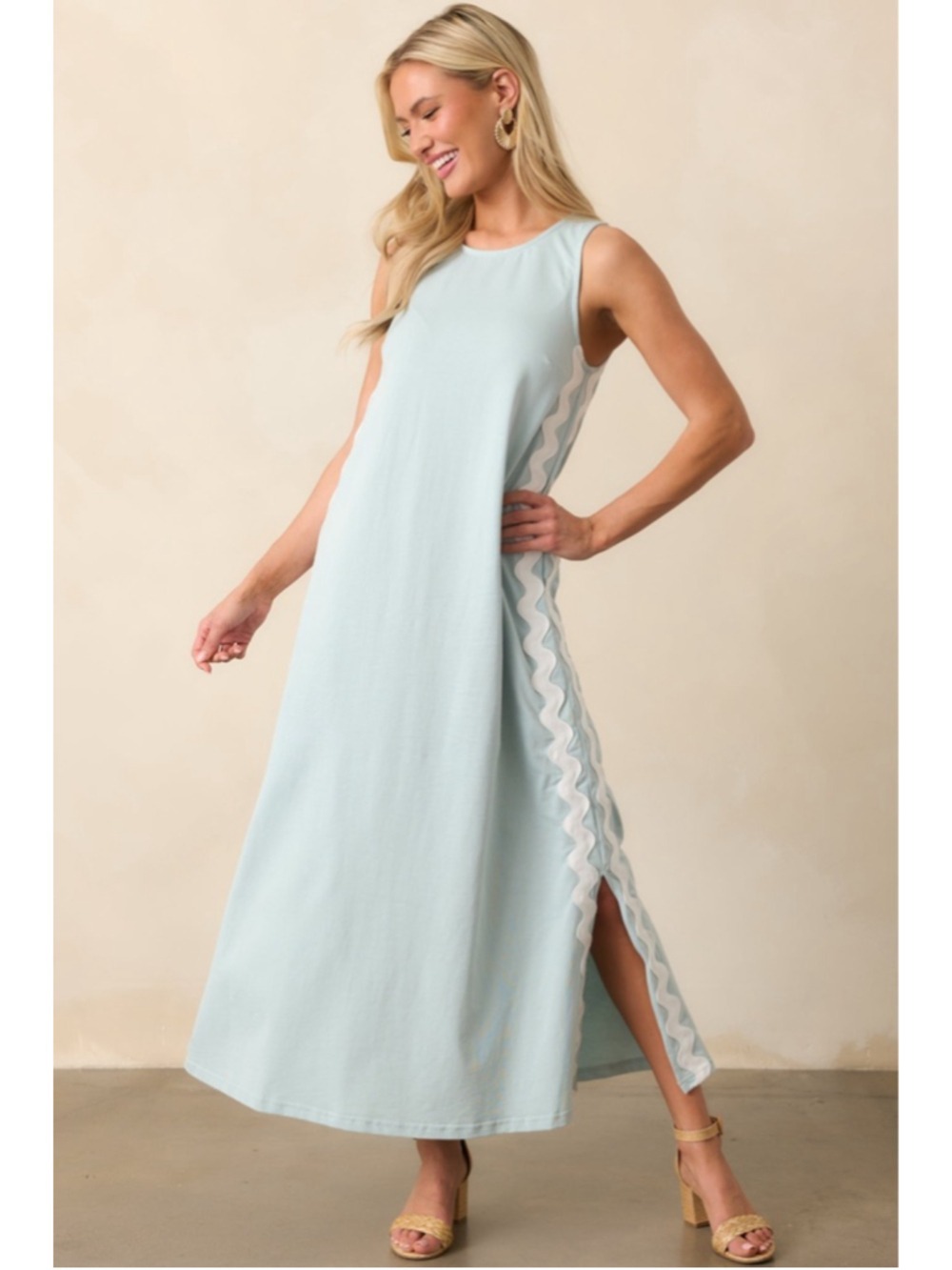 Women's PROSPERINA Light Blue White Maxi Dress S - Picture 2 of 13